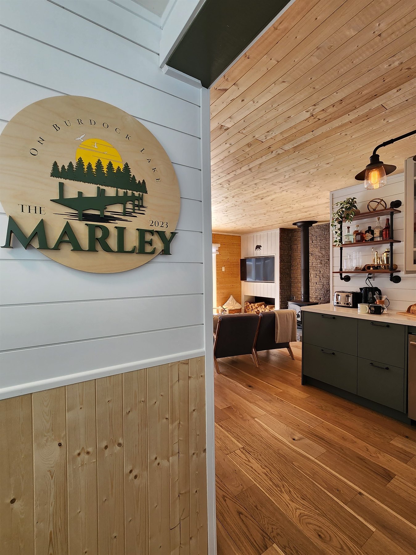 The Marley sign inside the front entry, looking through to the kitchen