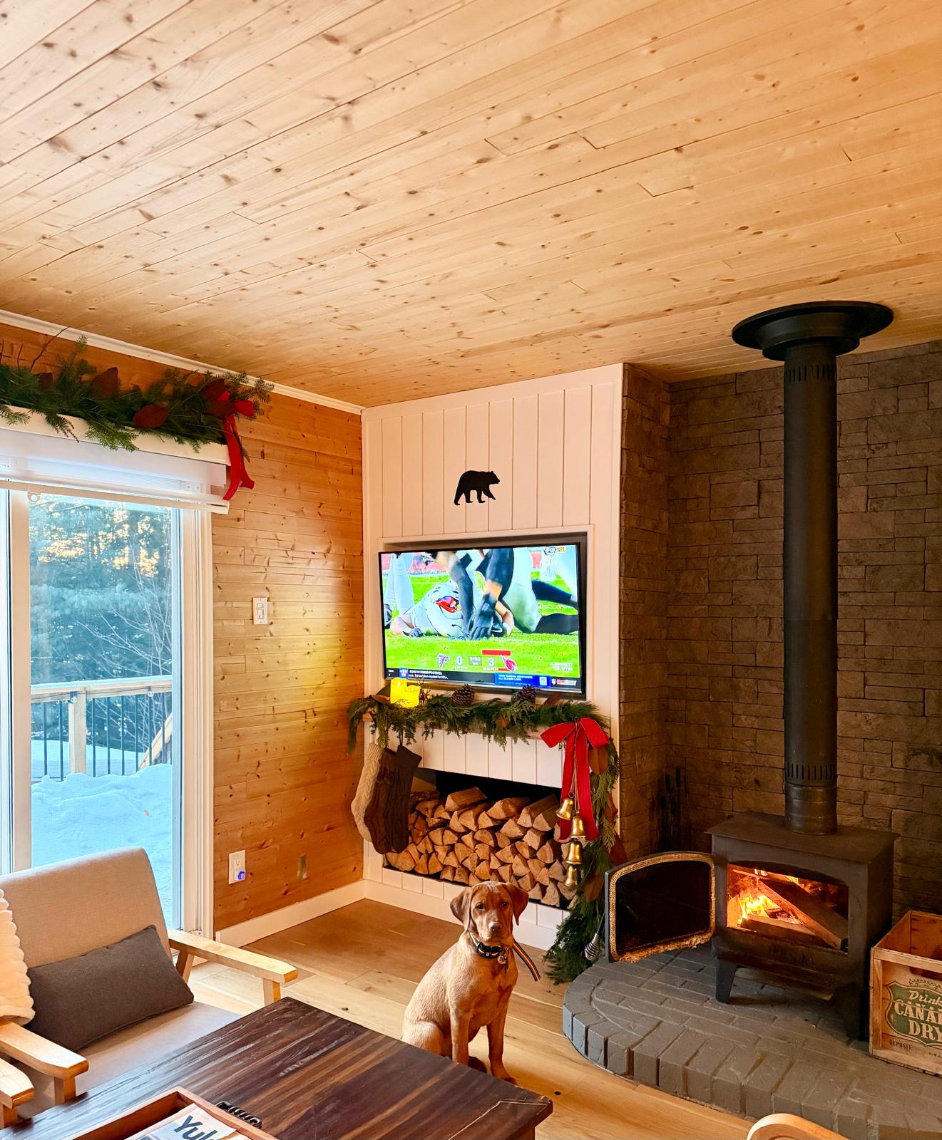 Wood stove and firewood store in the living room